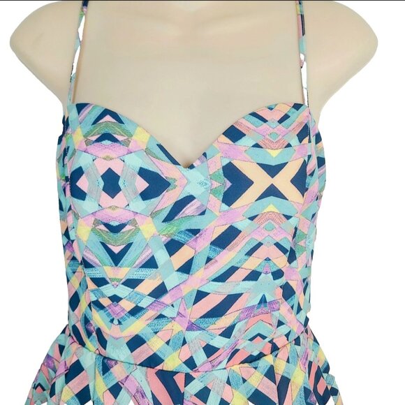 Lovers + Friends Geometric Print Romper Open Back Multicolor Strappy M Summer - Picture 2 of 11